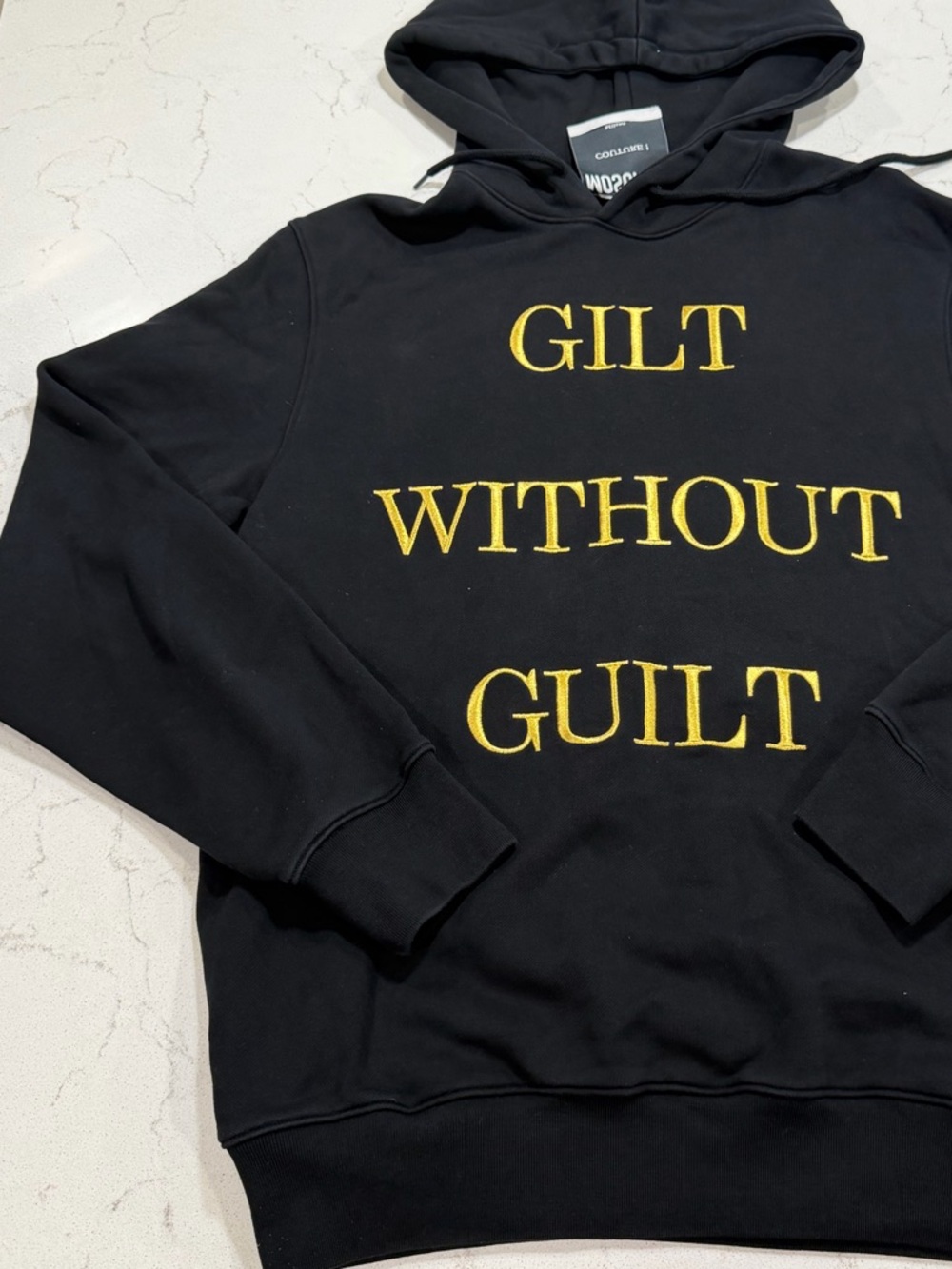 Moschino Black Hoodie with Gold Lettering